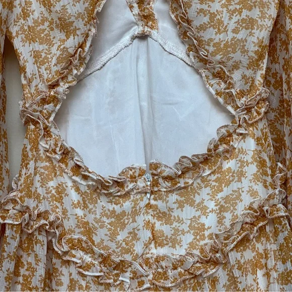 Saints + Secrets Mustard Floral Chiffon Ruffle Dress Size Small NWT - Picture 7 of 15